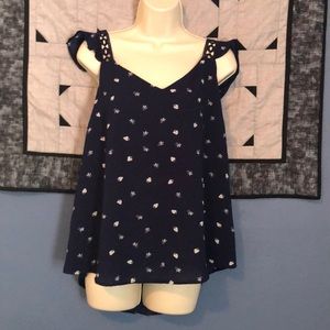 Blue strawberry print slit back blouse boho large